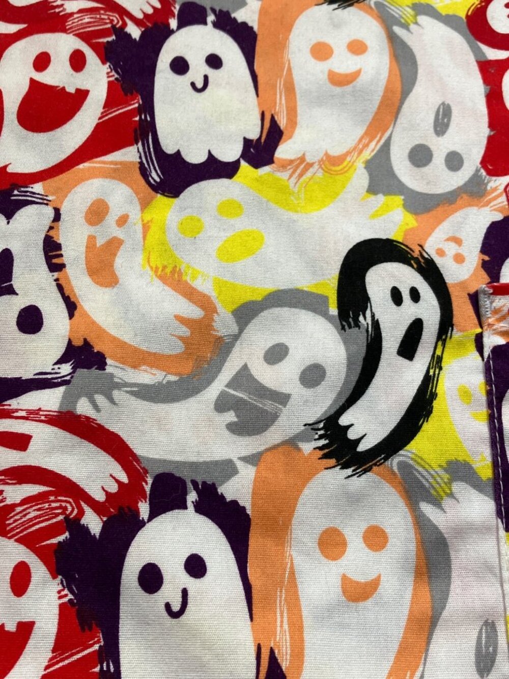 Butter Soft Ghost Print Halloween Scrub Top L